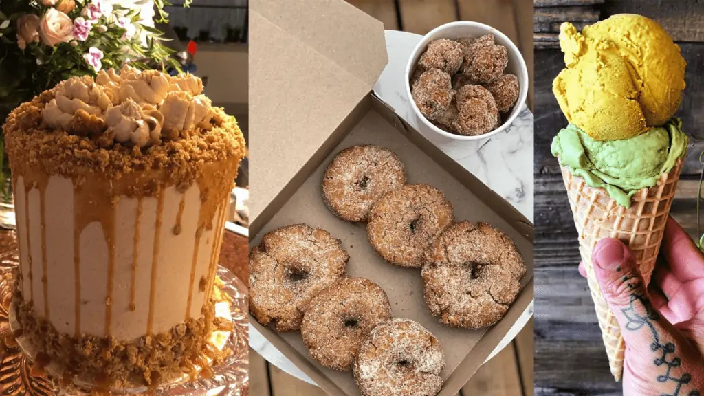 Image of variety of desserts including cake, donuts and ice cream