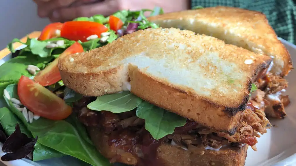 vegan bbq jackfruit sandwich at love food central