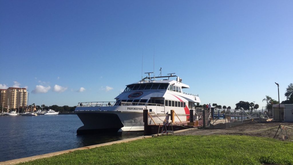 The Cross-Bay Ferry docks outside The Museum of History in St. Petersburg, FL