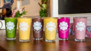 Selection of different smoothies at a juice bar