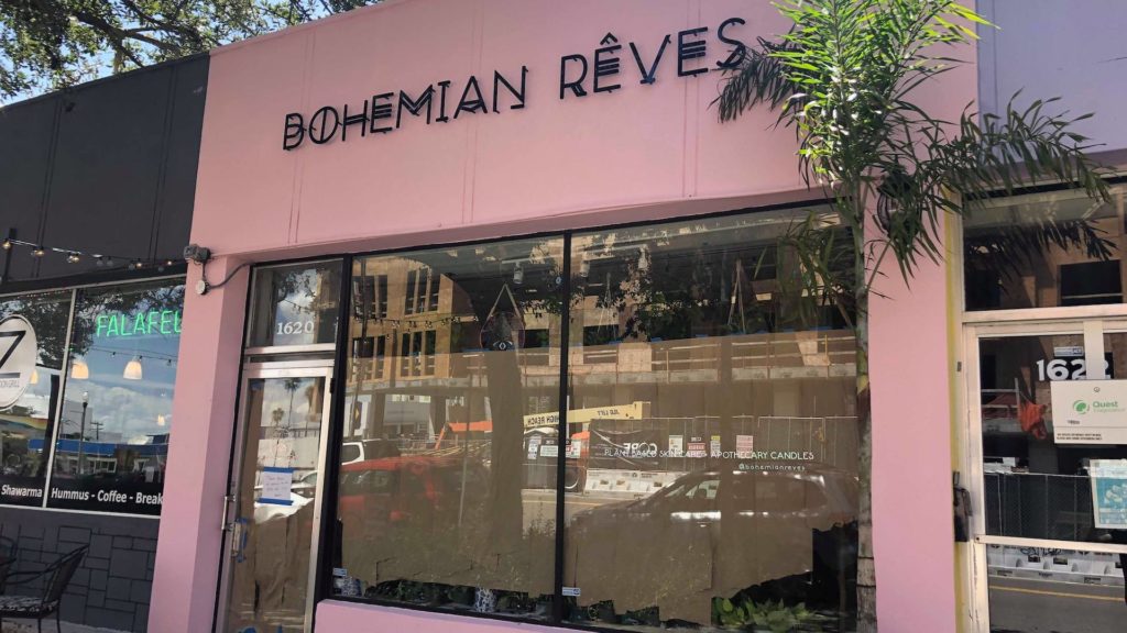 Pink storefront of Bohemian Reves in St. Pete