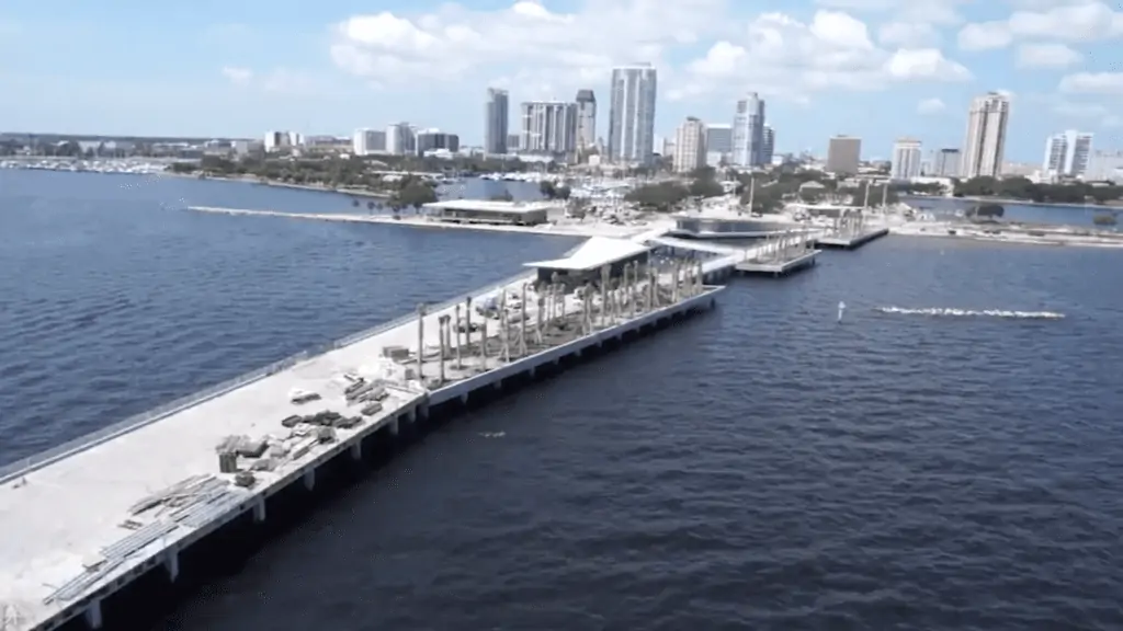 Aerial view of construction of the St. Pete Pier.