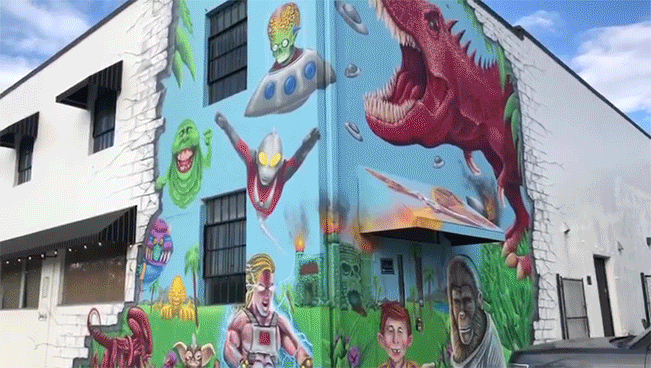 Giant dinosaur mural
