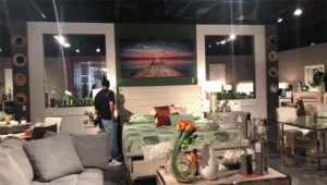 Panning around furniture store showroom