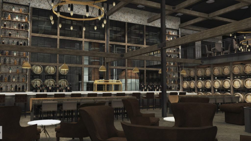 Rendering inside a new distillery and event space