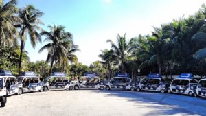 Group of small electric shuttle busses