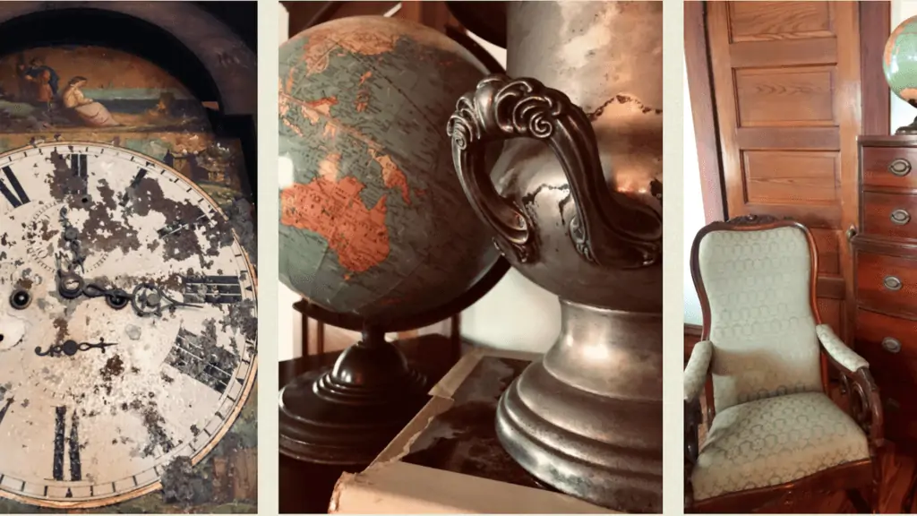 Photo of vintage globe, clock, and furniture