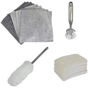 Image of reusable kitchen cleaning set including cloths, brushes, sponges