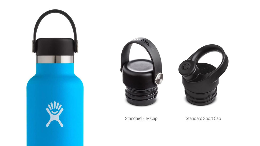 Image of reusable water bottle with two kinds of caps