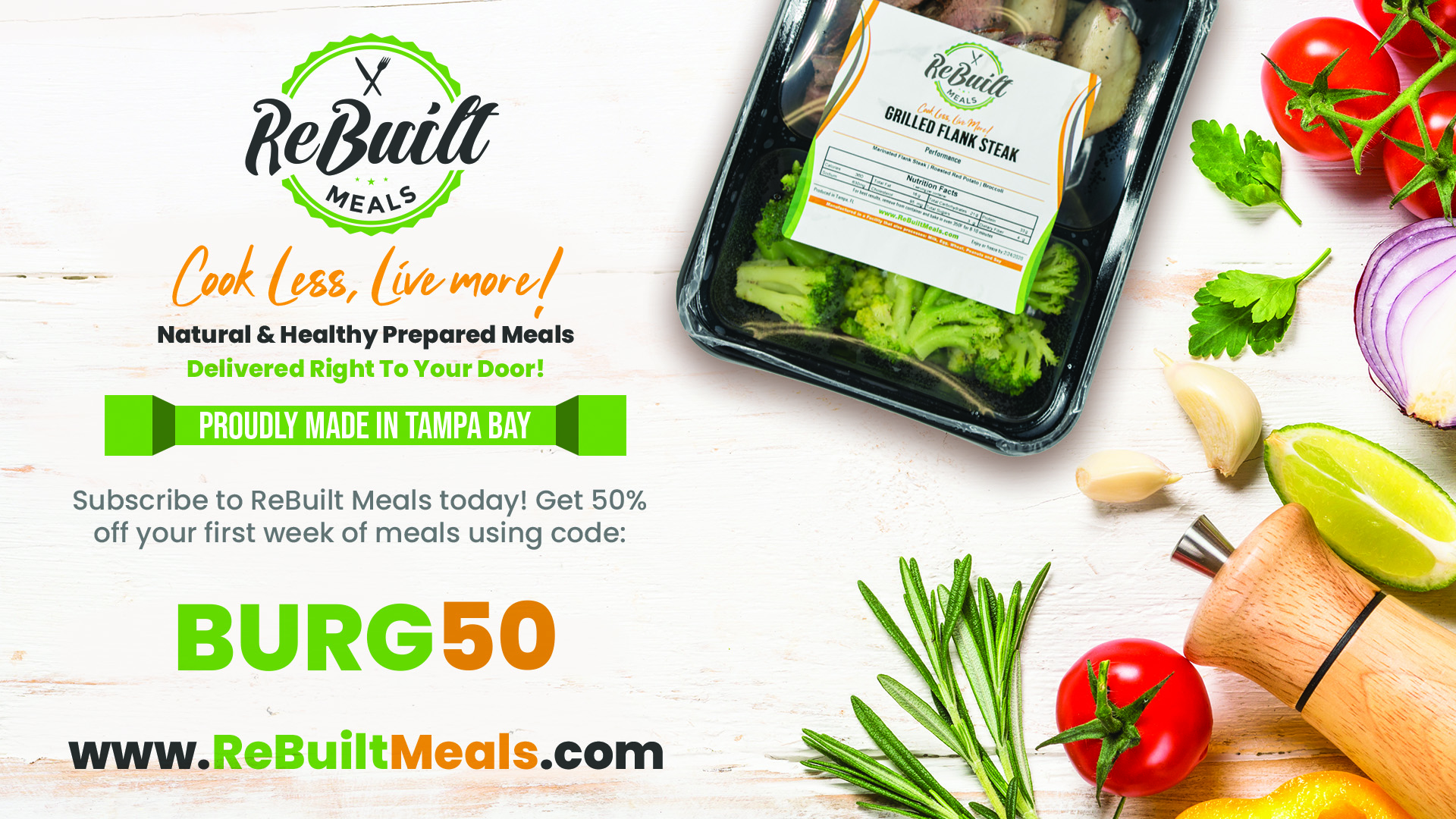Image of healthy prepared meal for delivery with discount code Burg50