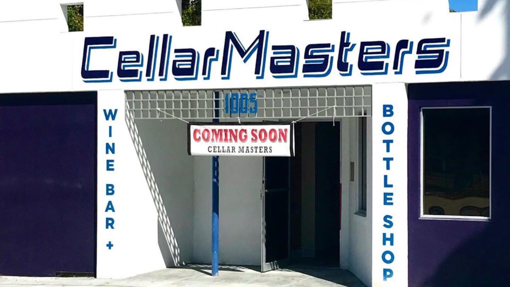 Exterior of a new wine bar with Cellar Masters painted in blue on the front