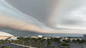 Shelf Cloud hovering high above Tropicana Field in St. Petersburg