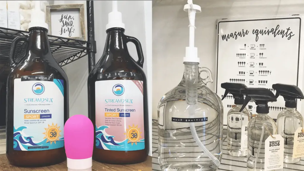 Photo of sunscreen bottles and hand sanitizer