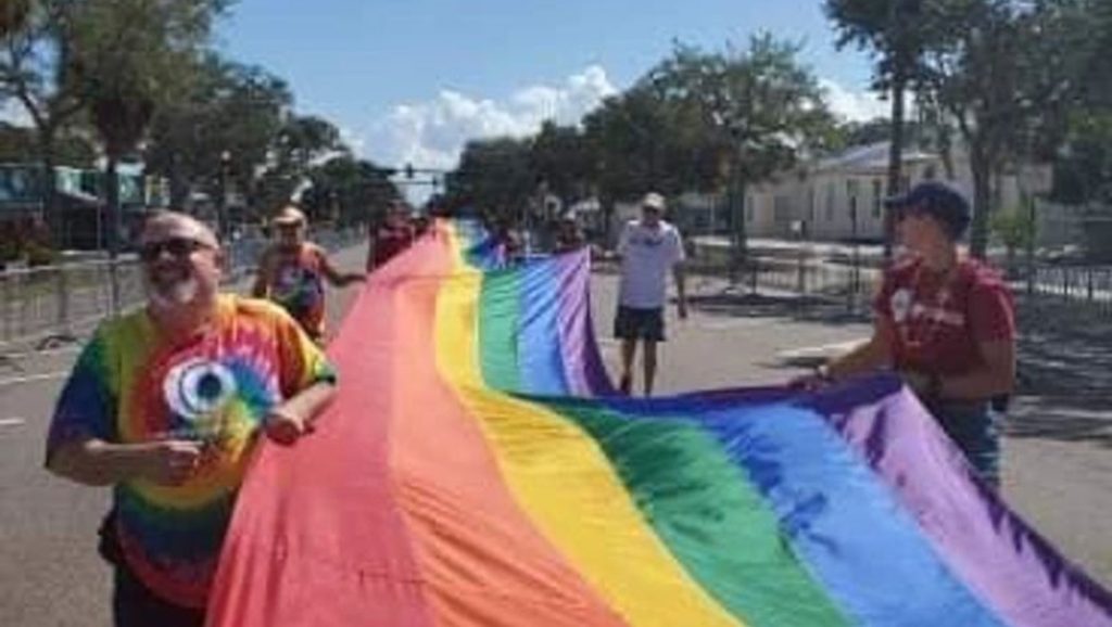 Unfurling of a giant rainbow flag