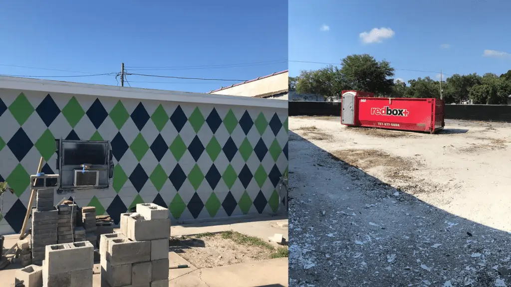 An argyle mural, and a large empty lot that will become a putt putt course