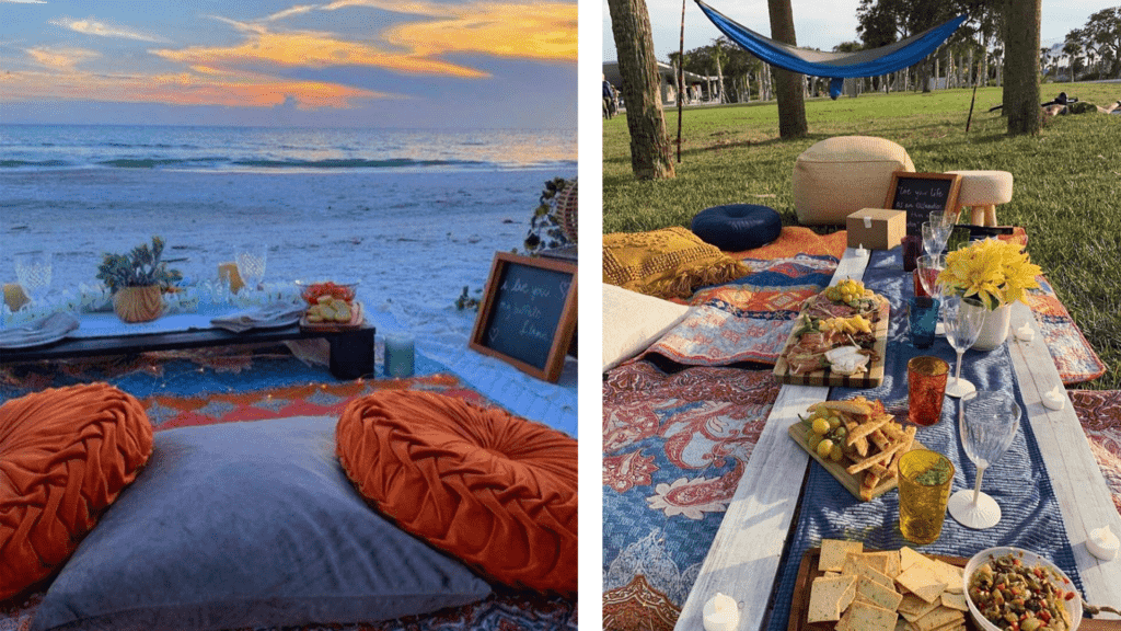Image of outdoor picnic setups on the beach and park