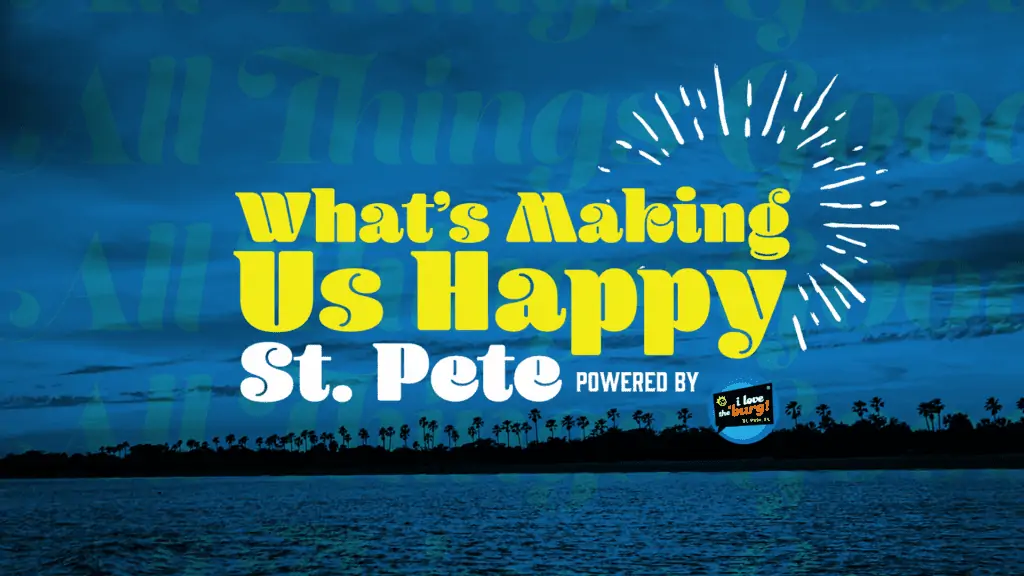 Graphic that reads 'What's Making Us Happy" in front of an all blue background