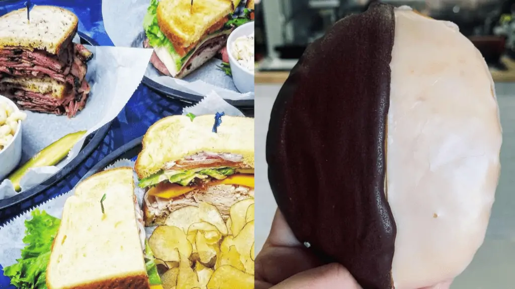 photo of deli sandwiches and giant cookies