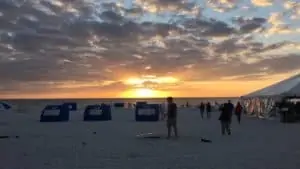 Sunset at St. Pete Beach with umbrellas