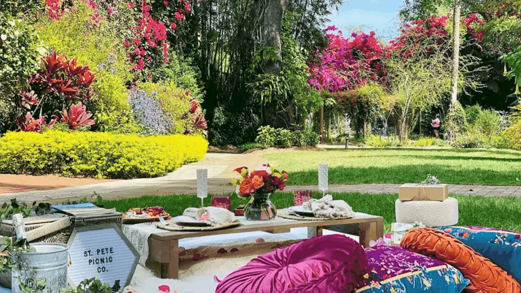 Photo of a picnic setup in a large garden