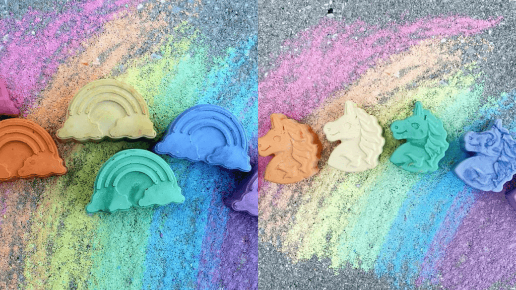 assortment of rainbow and unicorn shaped chalk
