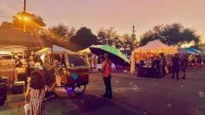 vendor tents set up in a parking lot