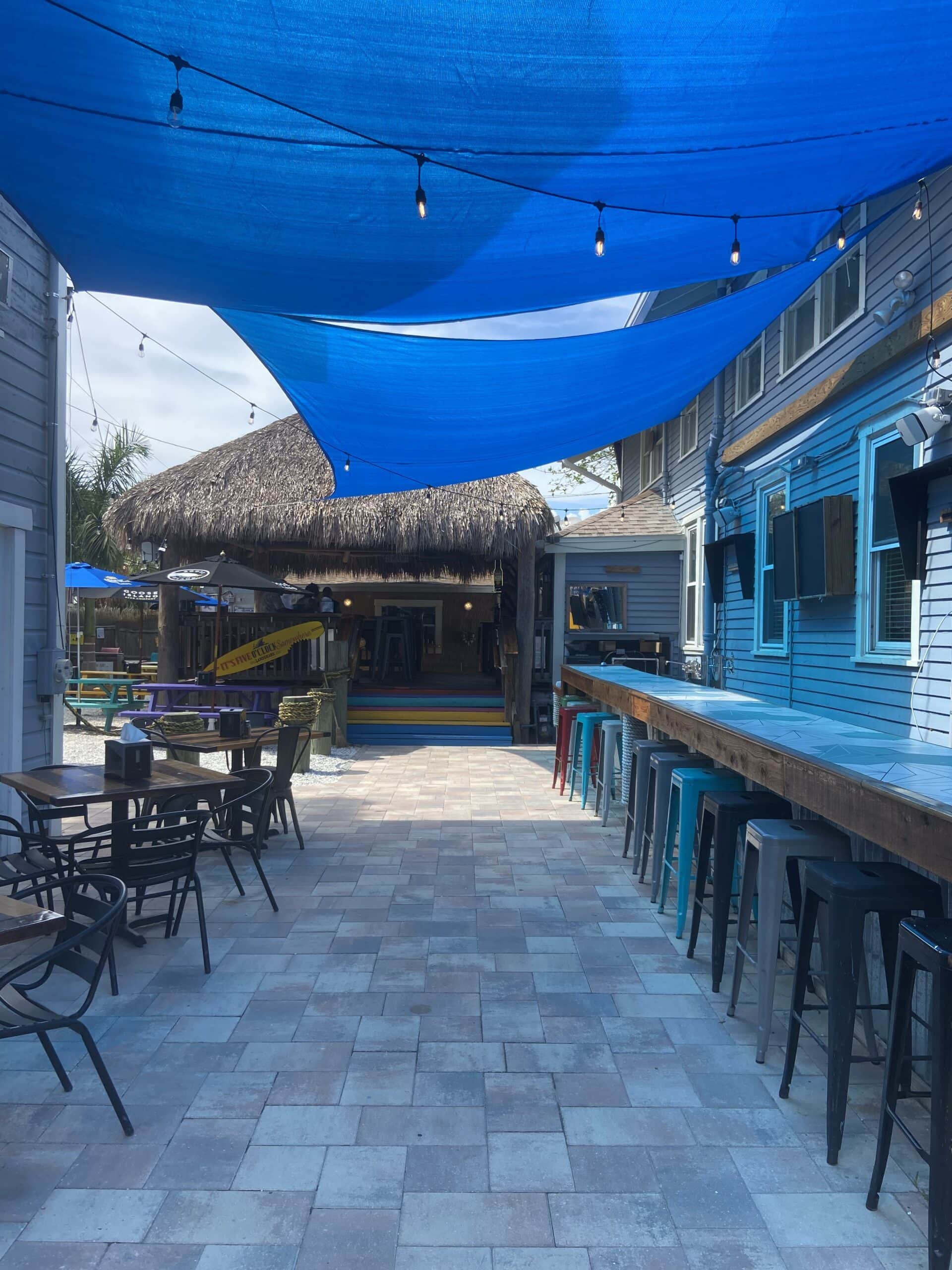 Patio and entrance to Mullet's tiki bar.