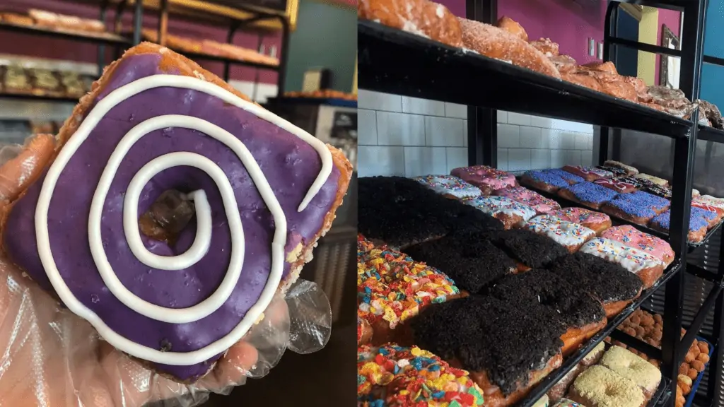 purple frost doughnut with a spiral of icing