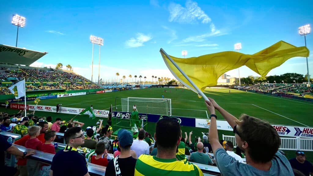 View from Ralph's Mob supporter group at Al Lang Stadium during a Rowdies game