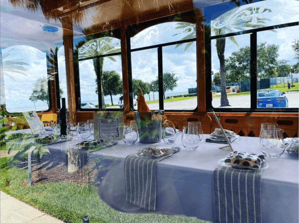 Inside of trolley with table setting