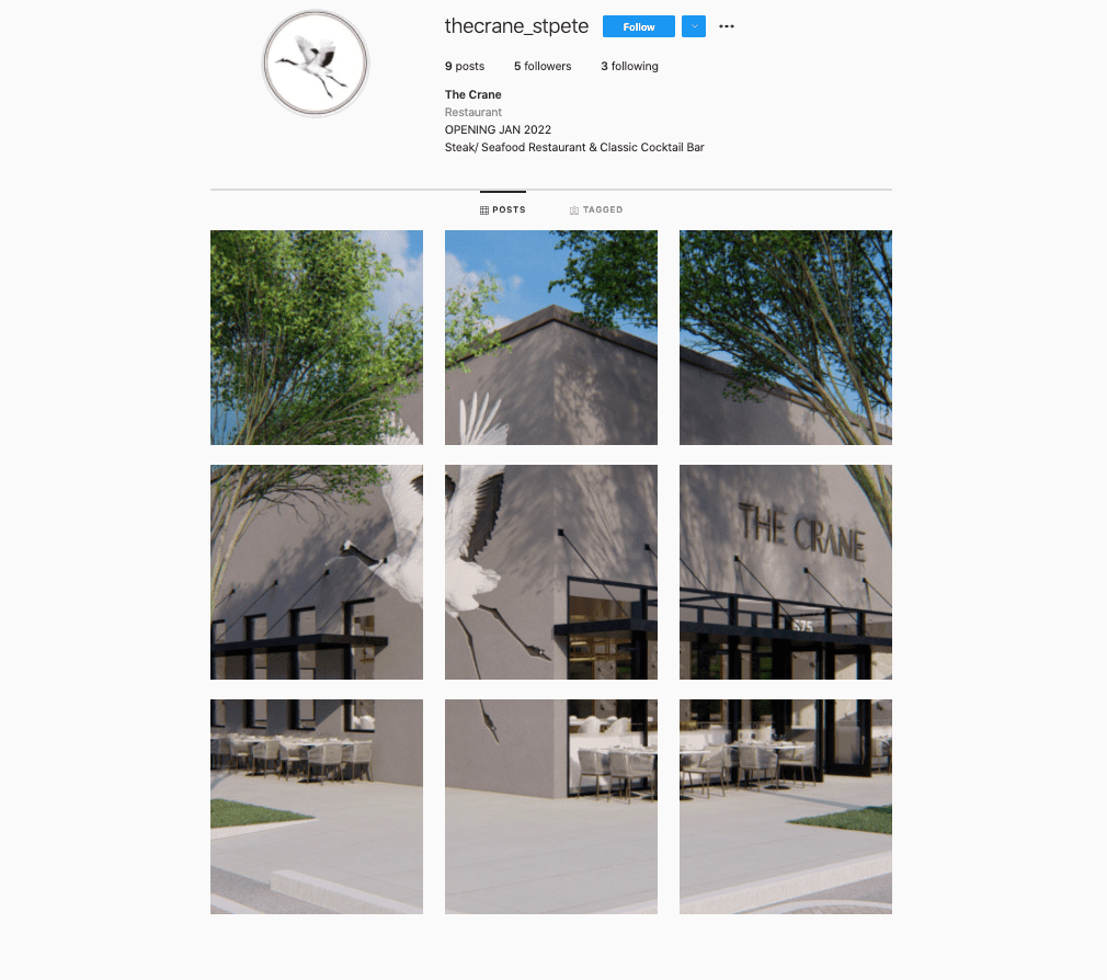 A screenshot of The Crane's Instagram page showing the exterior in several blocks.