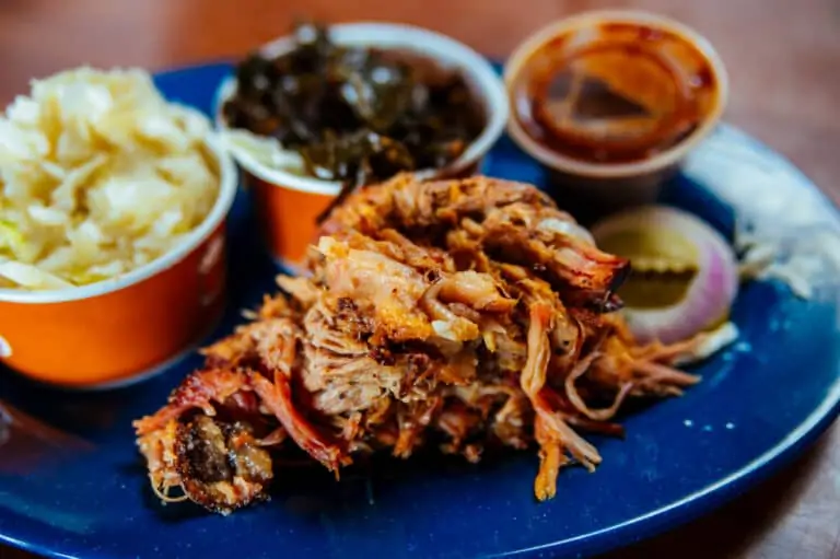 pulled pork meat with Cole slaw on the side