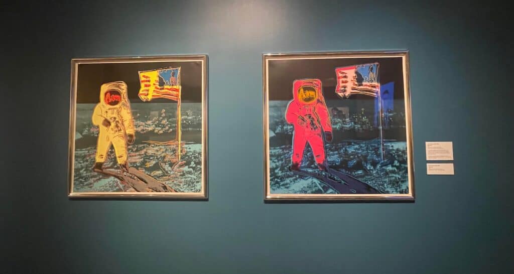 Two pop art photos of the moon landing. 