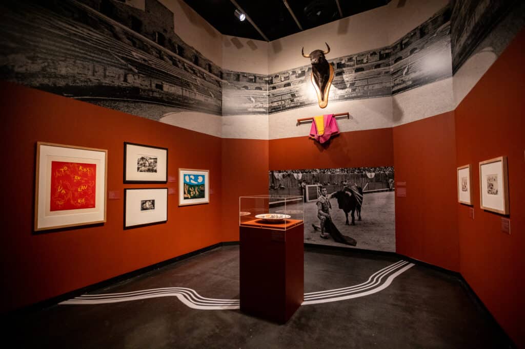 Art by Pablo Picasso about bullfights is displayed at the Dalí Museum