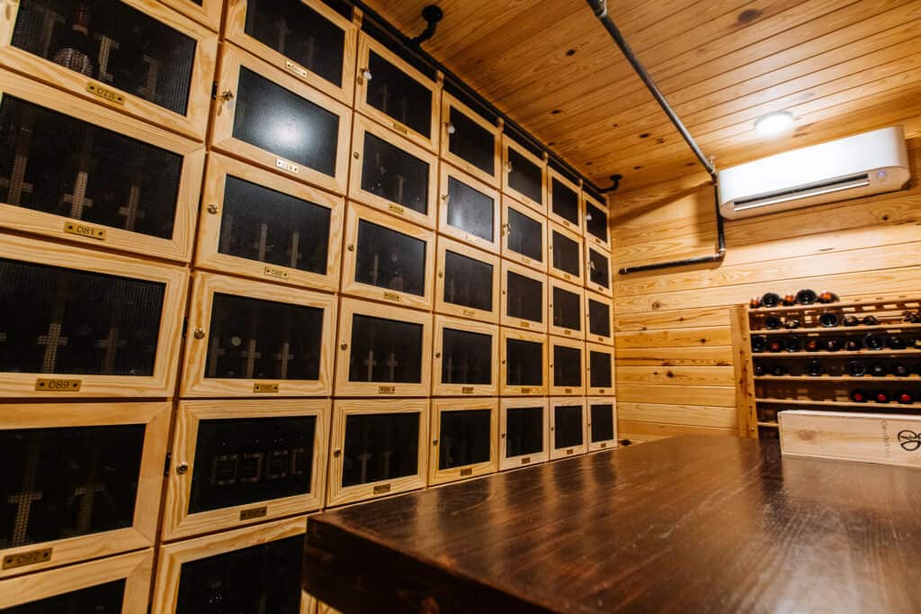 View of the wine locker room at Sauvignon