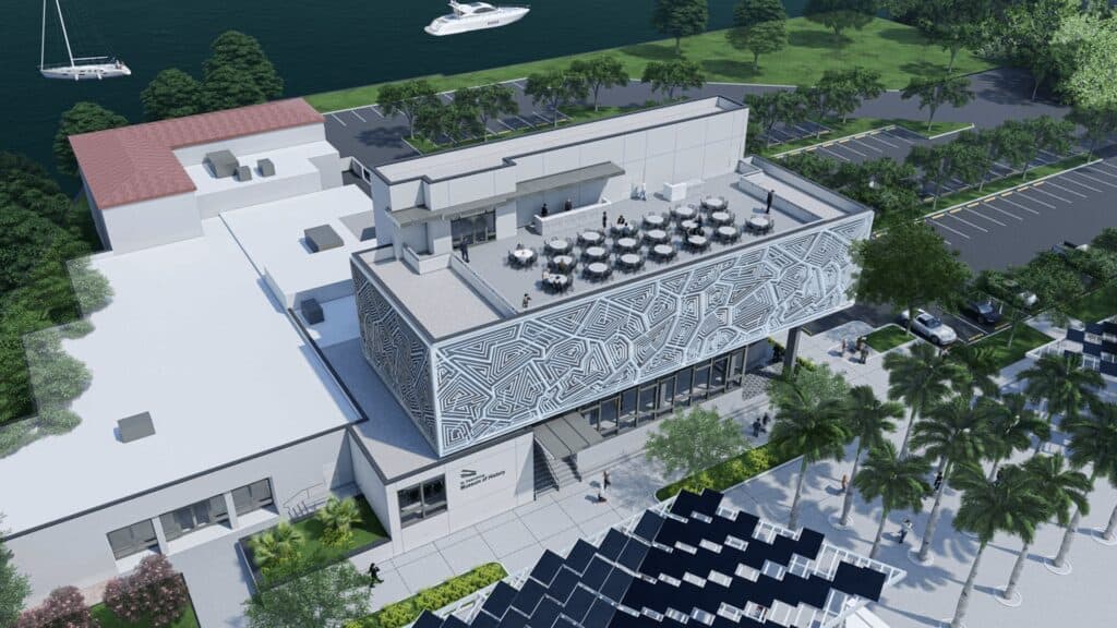 aerial rendering of a waterfront museum
