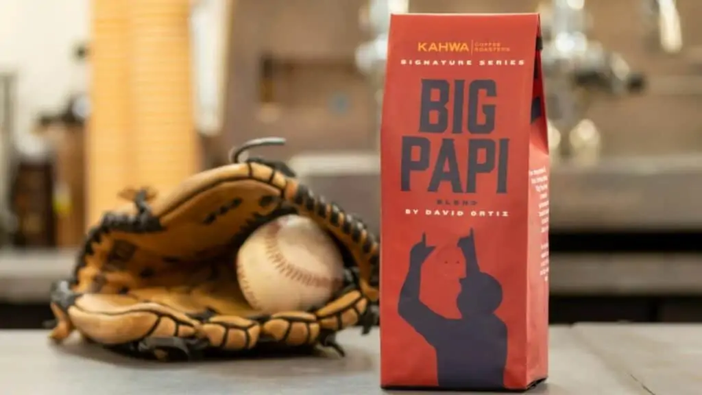 A bag of the Big Papi blend next to a baseball glove