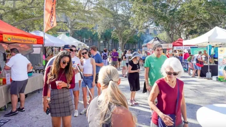 Shoppers walking the market
