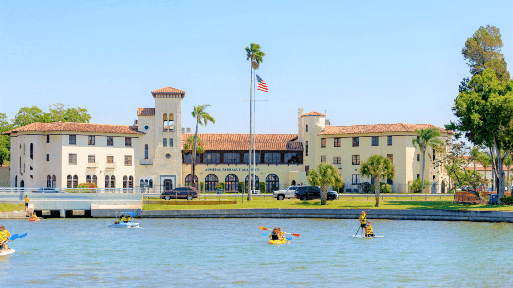 A waterfront view of Admiral Farragut Academy