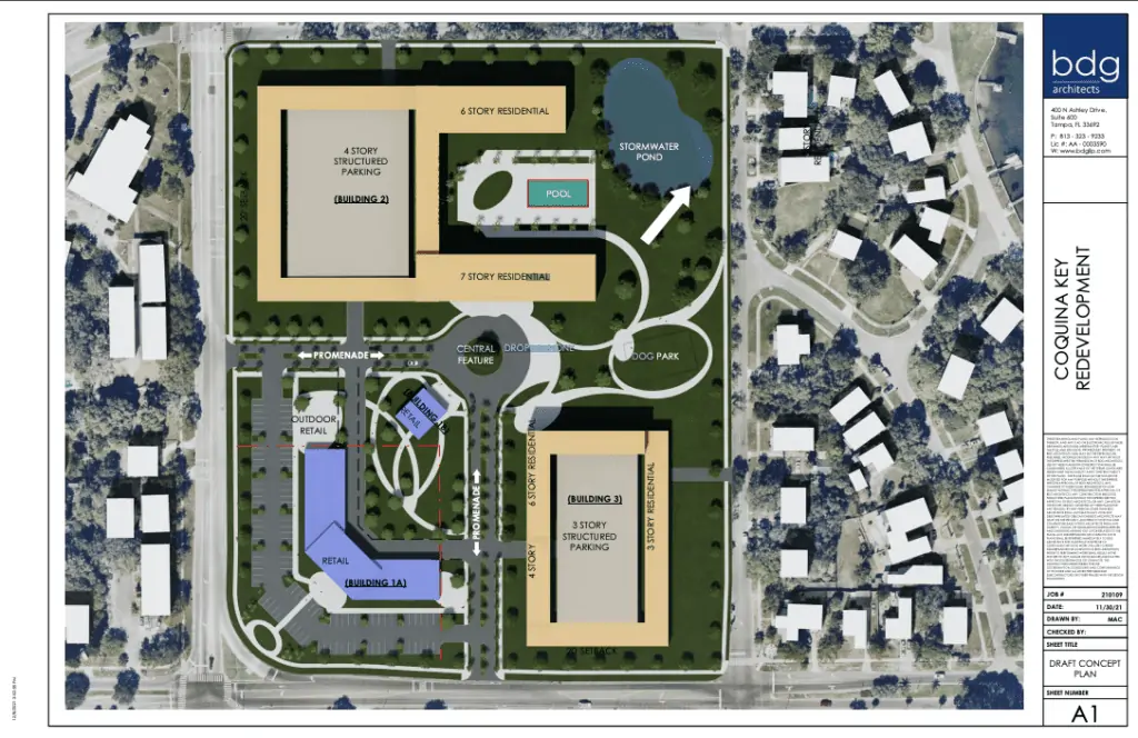 A concept plan for Coquina Key Plaza