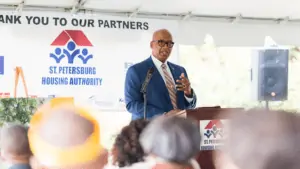 St. Pete Mayor Ken Welch addressing a crowd