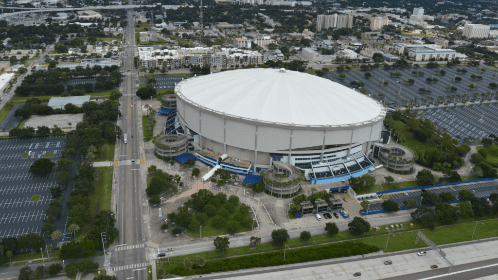 An aerial view of the Tropicana Field site