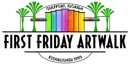 First Friday Artwalk withabstract image of Gulfport Casino and Palm Trees