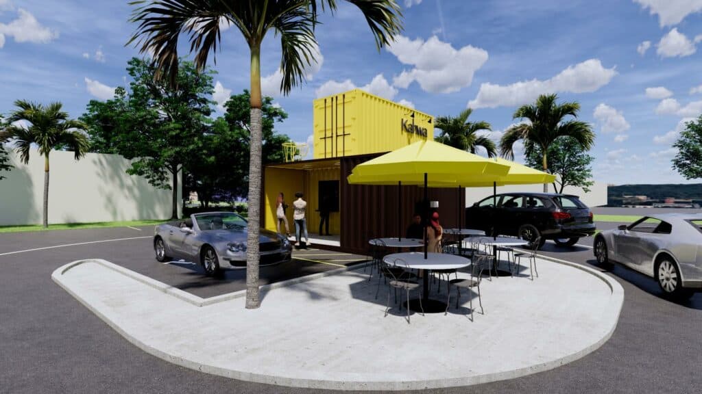 Rendering of the walk-up portion of Kahwa's shipping container cafe