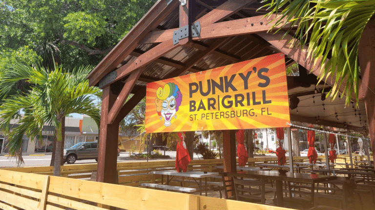The patio and sign at Punky's