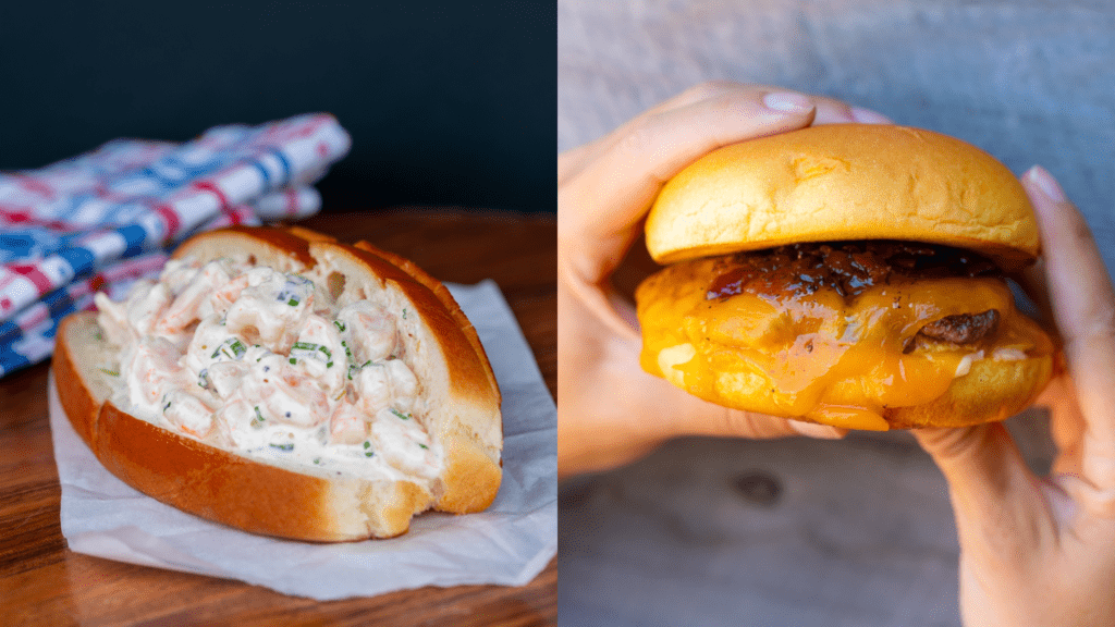 A lobster roll and a smash burger