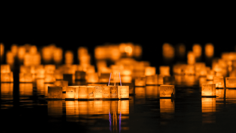 Water lanterns floating on the water