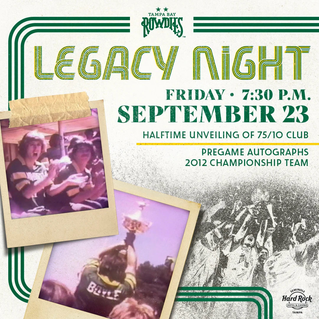 Rowdies Legacy Night September 23 at 7:30pm