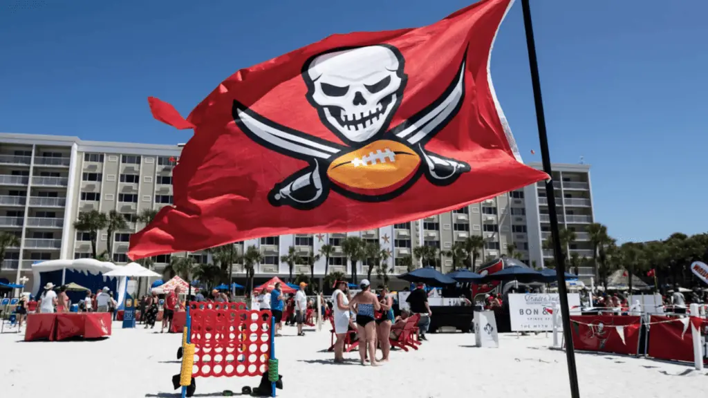 A pirate flag waving on the beach