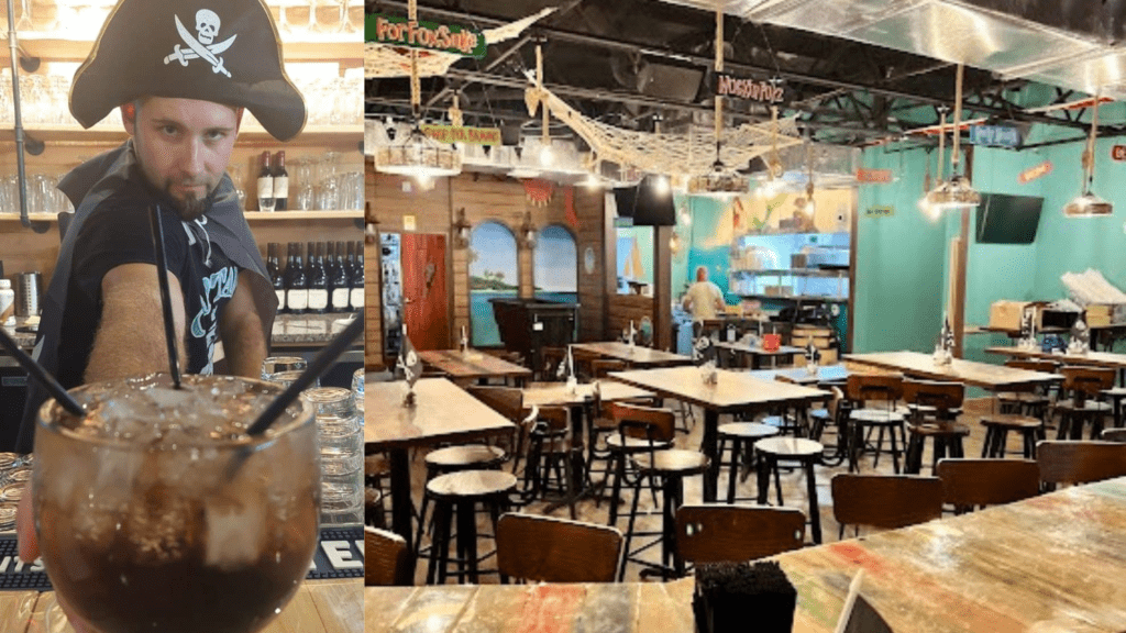 A collage of the Jolly Rogers interior space